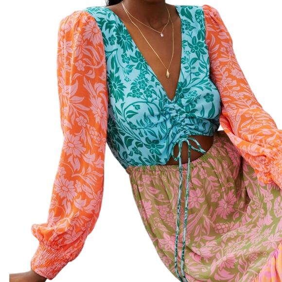 Farm Rio for Anthropologie Cut Out Maxi Dress - Pink Combo - Small - Picture 13 of 14